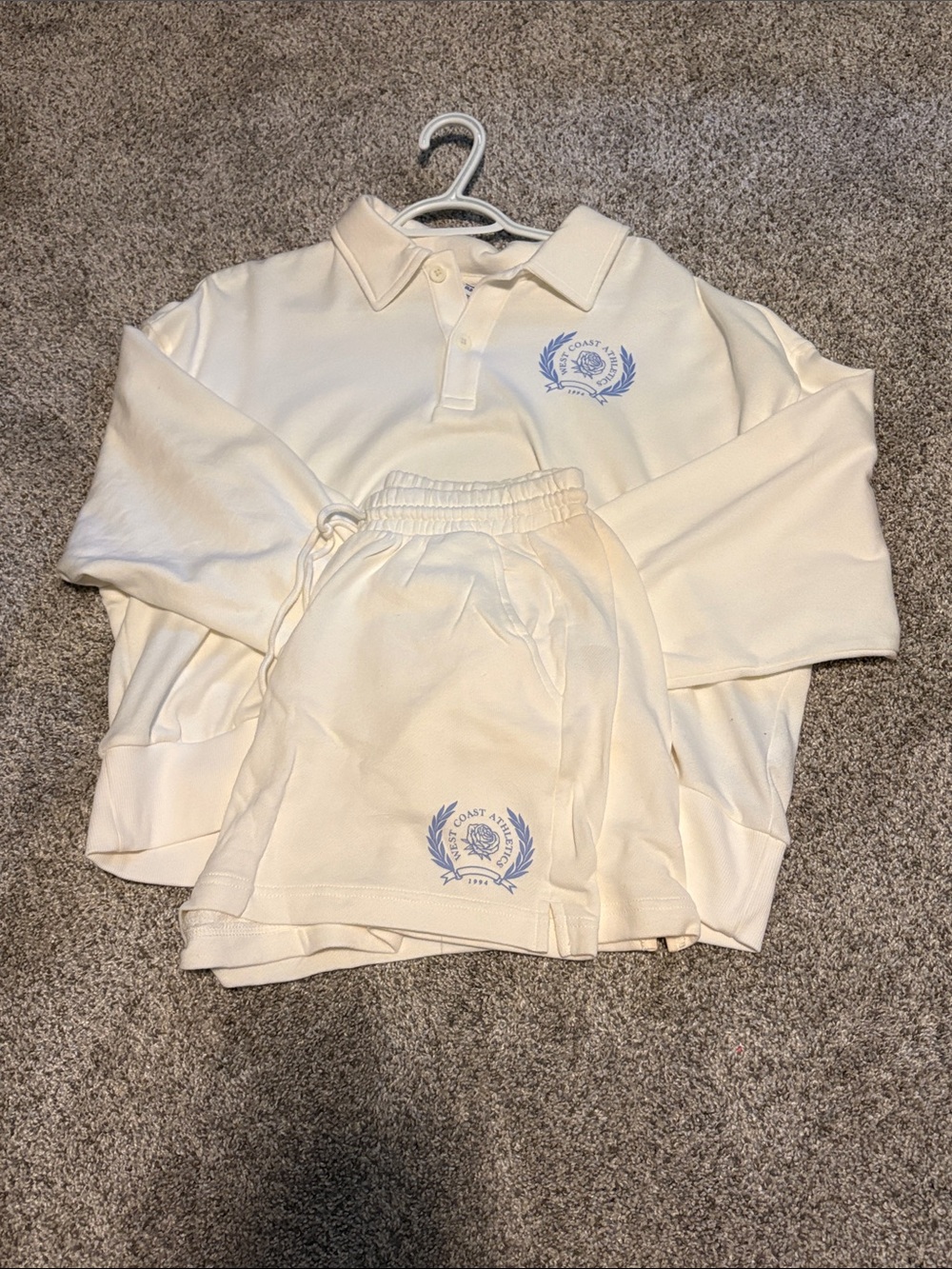 Old Navy Cream Sweatshirt and Shorts Set with Light Blue Crest